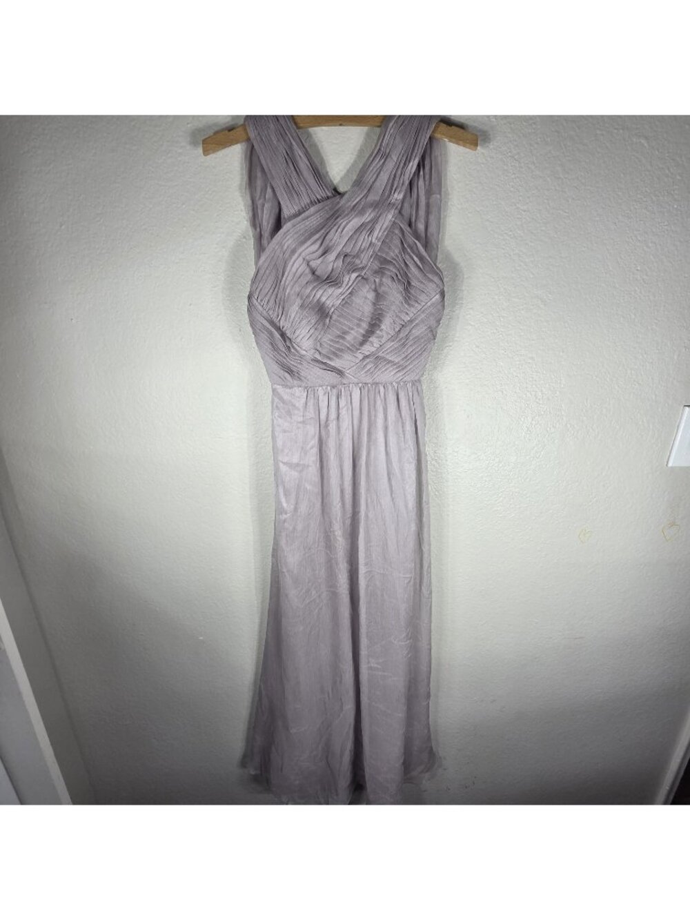 ASOS Lavender Gray Pleated Maxi Dress Size 2 Criss-Cross Ruched Chiffon Gown